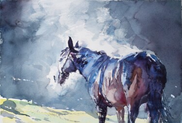 Painting titled "Horse steam 5" by Goran Žigolić (watercolors), Original Artwork, Watercolor