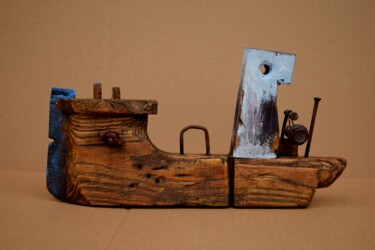 Sculpture titled "FIshing ship "un ga…" by Goran Žigolić (watercolors), Original Artwork, Wood