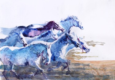 Painting titled "Horses" by Goran Žigolić (watercolors), Original Artwork, Watercolor