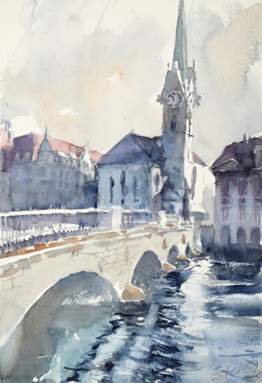 Malerei mit dem Titel "Zürich impression" von Goran Žigolić (watercolors), Original-Kunstwerk, Aquarell