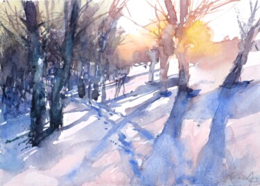 Painting titled "Snowscape" by Goran Žigolić (watercolors), Original Artwork, Watercolor