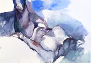 Peinture intitulée "Nude lying pose in…" par Goran Žigolić (watercolors), Œuvre d'art originale, Aquarelle