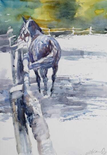 "Horse in the yard 2" başlıklı Tablo Goran Žigolić (watercolors) tarafından, Orijinal sanat, Suluboya