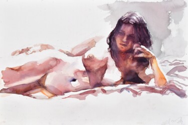 Painting titled "Nude in shadow" by Goran Žigolić (watercolors), Original Artwork, Watercolor