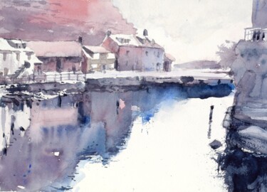 Painting titled "Staithes harbour ,Y…" by Goran Žigolić (watercolors), Original Artwork, Watercolor