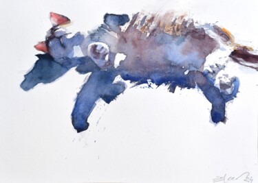 Картина под названием "Lazy cat" - Goran Žigolić (watercolors), Подлинное произведение искусства, Акварель