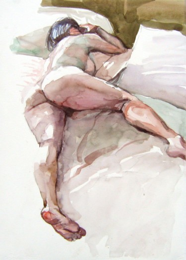 Painting titled "couchée nue ( nude…" by Goran Žigolić (watercolors), Original Artwork, Watercolor