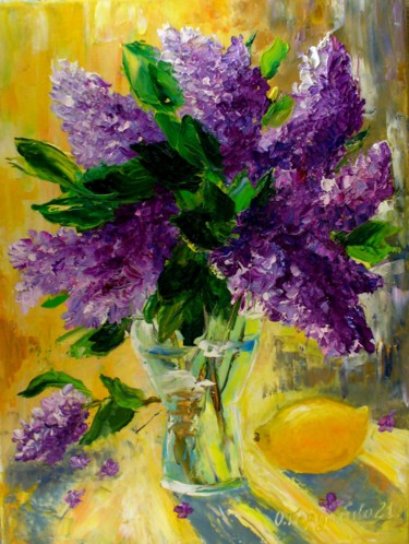 Malerei mit dem Titel "Matin lilas." von Oksana Gordijko, Original-Kunstwerk, Öl