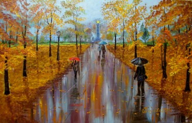 Картина под названием "Parc d'automne" - Oksana Gordijko, Подлинное произведение искусства, Масло Установлен на Деревянная р…