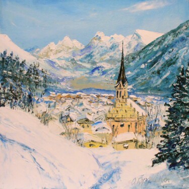 Malerei mit dem Titel "Alpine Winter" von Oksana Gordijko, Original-Kunstwerk, Öl