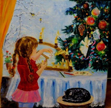 Painting titled "Christmas Eve" by Oksana Gordijko, Original Artwork, Oil