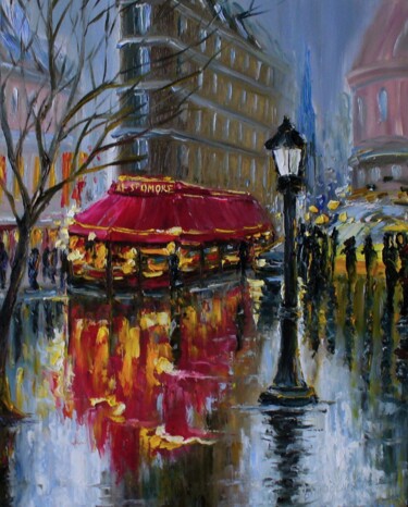 Schilderij getiteld "Autumn Paris" door Oksana Gordijko, Origineel Kunstwerk, Olie