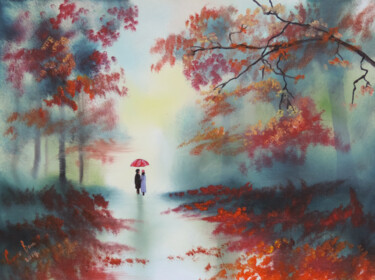 绘画 标题为“Couple with a red u…” 由Gordon Bruce, 原创艺术品, 油