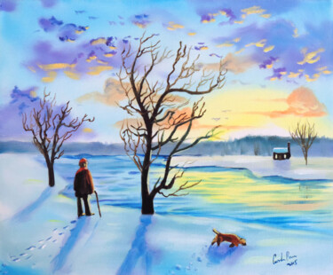 Painting titled "Man and his dog" by Gordon Bruce, Original Artwork, Oil