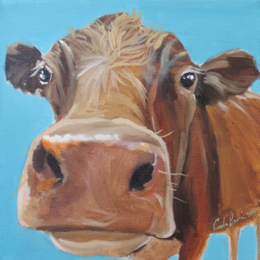 Schilderij getiteld "Close up cow" door Gordon Bruce, Origineel Kunstwerk, Olie