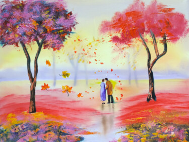 Картина под названием "Autumn falling leav…" - Gordon Bruce, Подлинное произведение искусства, Масло
