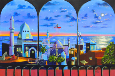 Malerei mit dem Titel "Aladdin's flight" von Gordon Bruce, Original-Kunstwerk, Öl