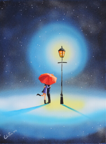 Painting titled "Red umbrella and a…" by Gordon Bruce, Original Artwork, Oil