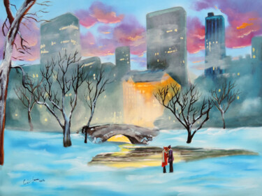 Schilderij getiteld "Winter in Central P…" door Gordon Bruce, Origineel Kunstwerk, Olie