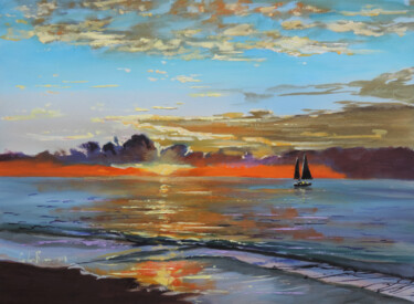 Pittura intitolato "Boat on the water" da Gordon Bruce, Opera d'arte originale, Olio