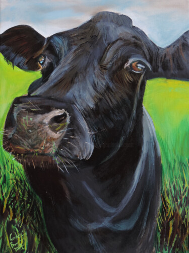 Painting titled "Black cow" by Gordon Bruce, Original Artwork, Oil