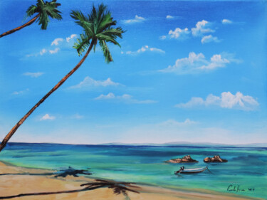Pintura intitulada "Summer beach" por Gordon Bruce, Obras de arte originais, Óleo