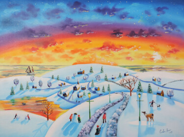 Pittura intitolato "Winter town" da Gordon Bruce, Opera d'arte originale, Olio