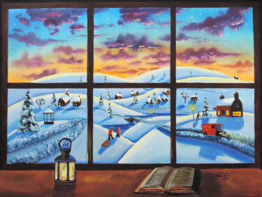 Painting titled "Winter window folk…" by Gordon Bruce, Original Artwork, Oil