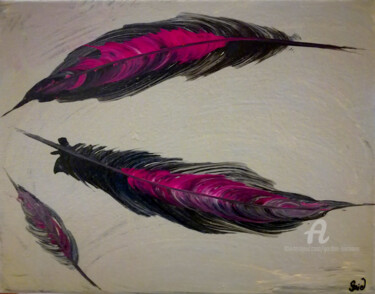 Painting titled "feathers" by Gor Don(Gnie), Original Artwork, Acrylic Mounted on Wood Stretcher frame