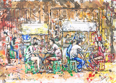 Pintura titulada "Late night diners,…" por Gordonartist1, Obra de arte original, Acrílico