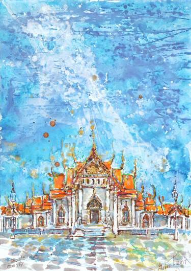 Painting titled "Temple and sky" by Gordonartist1, Original Artwork, Acrylic