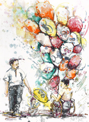 Schilderij getiteld "Balloons" door Gordonartist1, Origineel Kunstwerk, Acryl