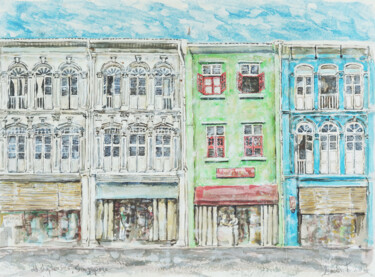 Malerei mit dem Titel "old Shophouses , Si…" von Gordonartist1, Original-Kunstwerk, Acryl