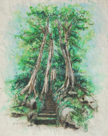 Painting titled "Jungle Trail, Tioma…" by Gordonartist1, Original Artwork, Acrylic