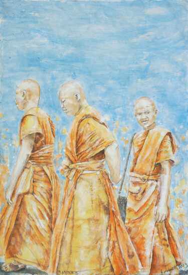 Peinture intitulée "3 Monks" par Gordonartist1, Œuvre d'art originale, Acrylique