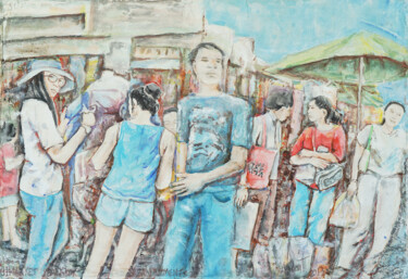 Ζωγραφική με τίτλο "JJ Market Bangkok,…" από Gordonartist1, Αυθεντικά έργα τέχνης, Ακρυλικό