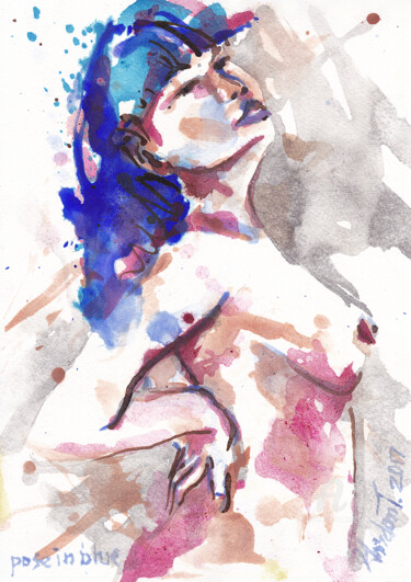 Peinture intitulée "pose in blue" par Gordonartist1, Œuvre d'art originale, Acrylique