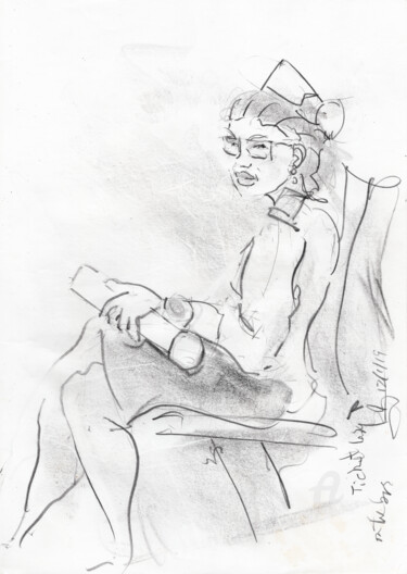 Disegno intitolato "Ticket lady on the…" da Gordonartist1, Opera d'arte originale, Matita