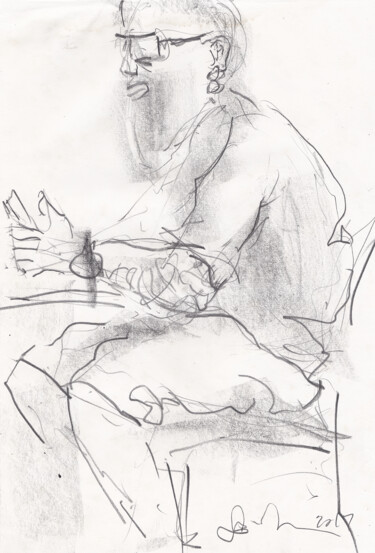 Bearded man (untitled) Рисунок под названием "Bearded man (untitl…" - Gordonartist1, Подлинное произведение искусства, Карандаш