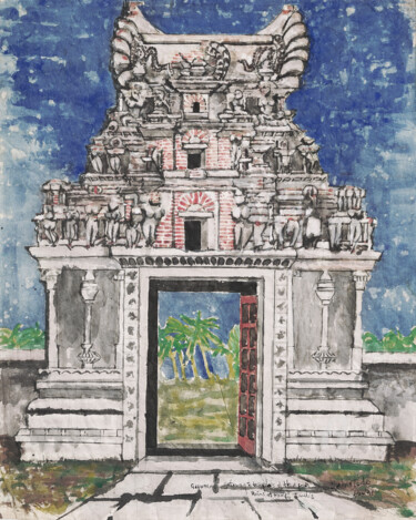 Painting titled "Gopuram, gateway to…" by Gordonartist1, Original Artwork, Watercolor