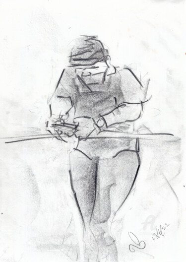 Dessin intitulée "Leaning in, untitled" par Gordonartist1, Œuvre d'art originale, Graphite