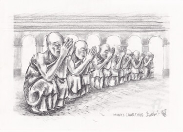 Zeichnungen mit dem Titel "Monks chanting" von Gordonartist1, Original-Kunstwerk, Graphit