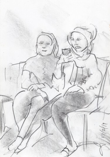 Drawing titled "2 with phone  untit…" by Gordonartist1, Original Artwork, Graphite