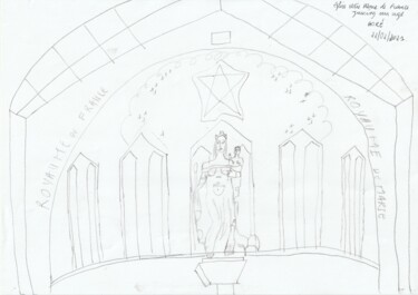 Рисунок под названием "L'Eglise Notre Dame…" - Goré Gbaka Goli, Подлинное произведение искусства, Карандаш