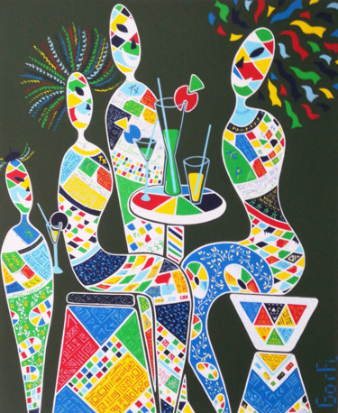 Картина под названием ""L'APERO"" - Gorfi, Подлинное произведение искусства, Акрил Установлен на Деревянная рама для носилок