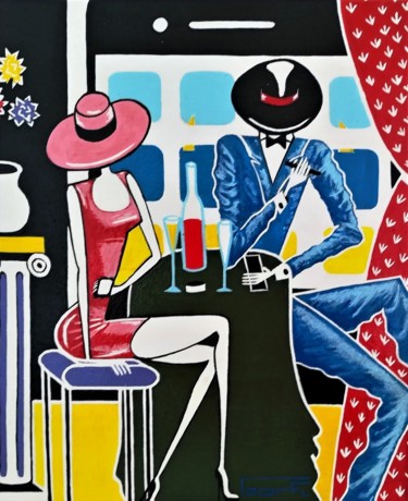 "SOCIAL LIFE" Peinture intitulée ""SOCIAL LIFE"" par G O R F I, Œuvre d'art originale, Acrylique Monté sur Châssis
