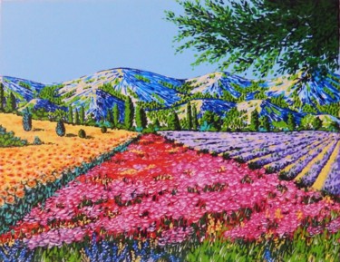 Painting titled "Champ de fleurs" by Gorfi, Original Artwork