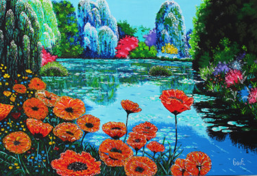 Peinture intitulée "L'étang-bleu" par Gorfi, Œuvre d'art originale