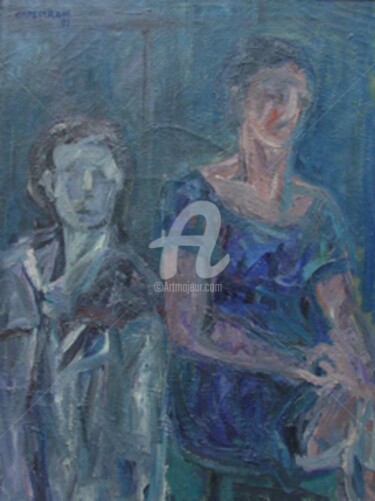 Painting titled "interno con donne" by Bruno, Original Artwork, Oil