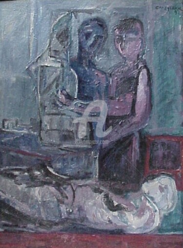 Pittura intitolato "scultrice nell'acca…" da Bruno, Opera d'arte originale, Olio